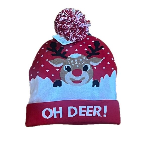 Accessories - Boutique Rudolph Red Reindeer Pom-Pom Beanie One Size